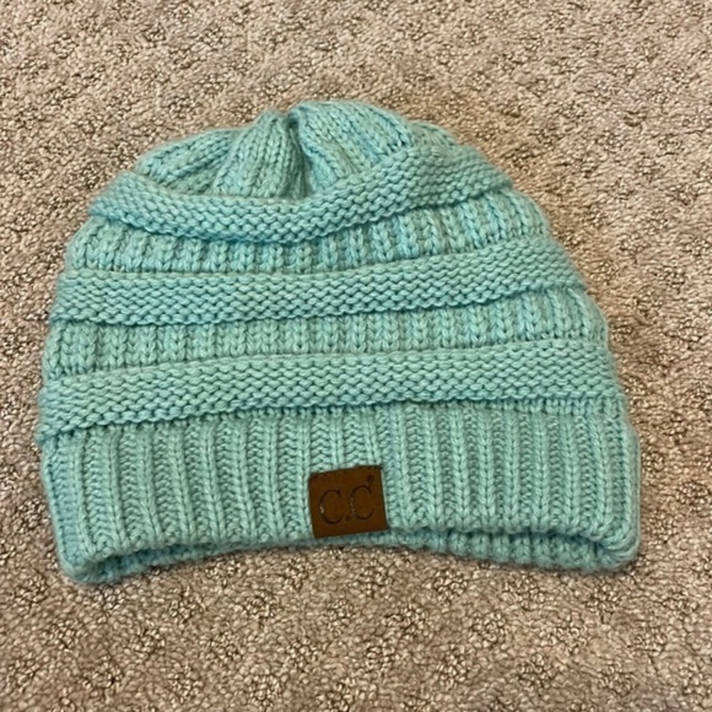 C.C Turquoise Knit Ribbed Soft Beanie
